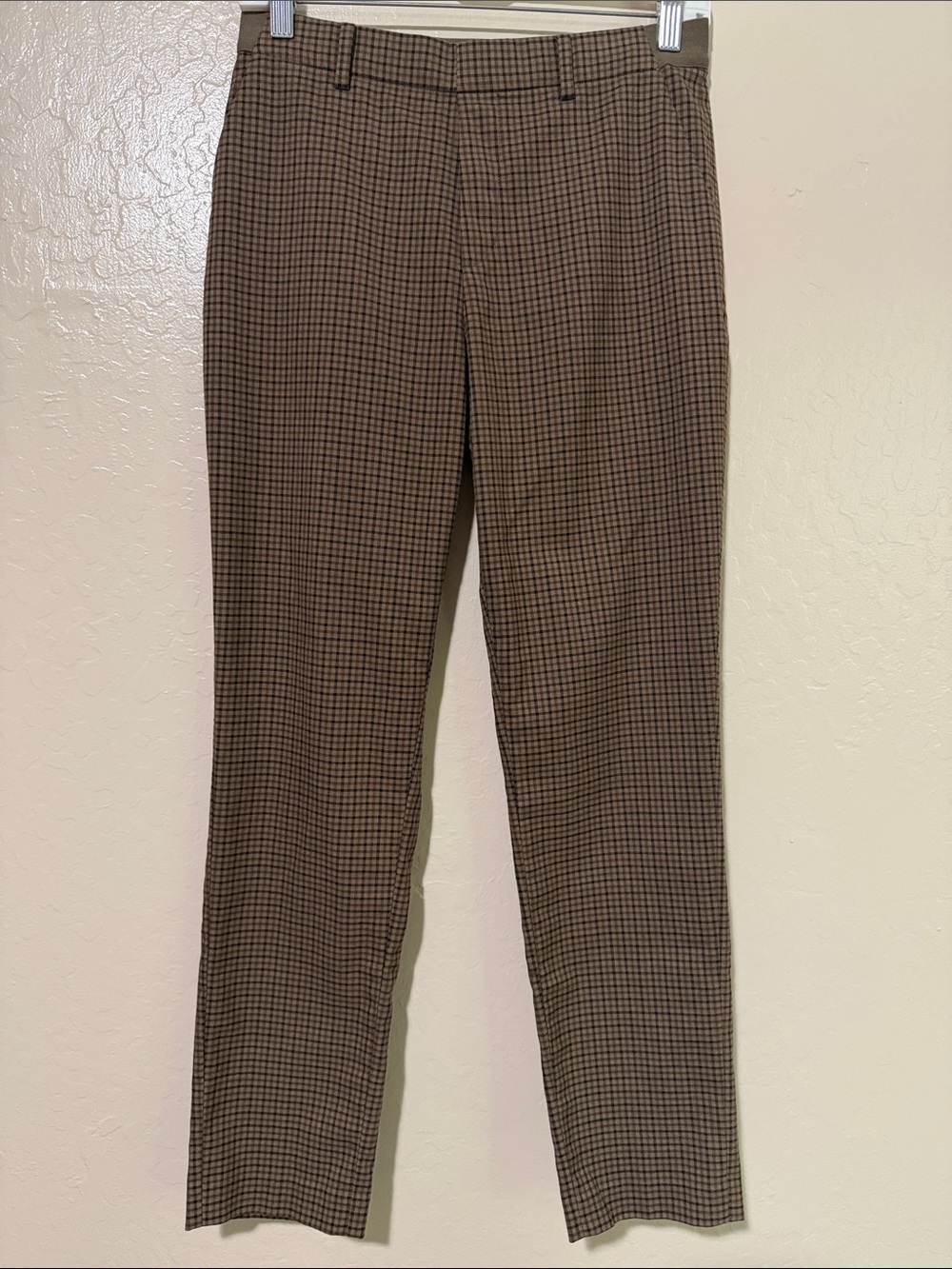 Uniqlo EXY Plaid Ankle Pants Brown Houndstooth Size S Elastic Waist